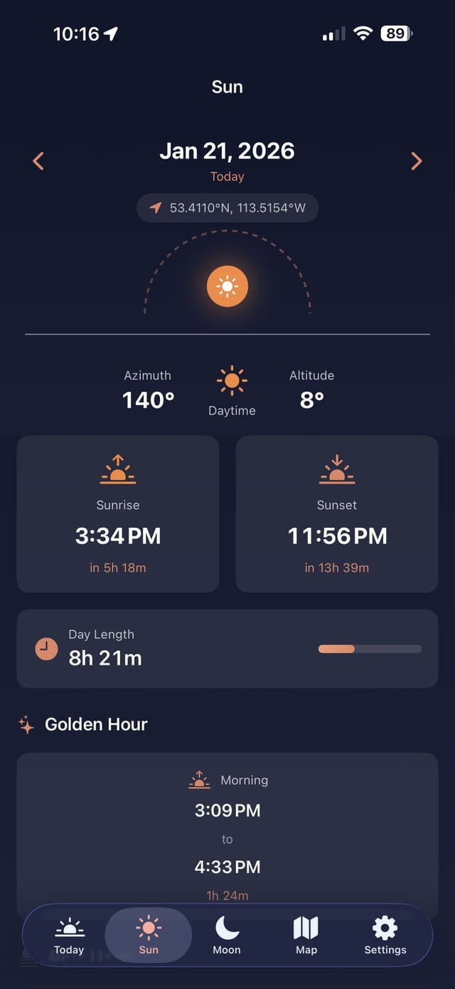 OwlPlot Sun tracking screen