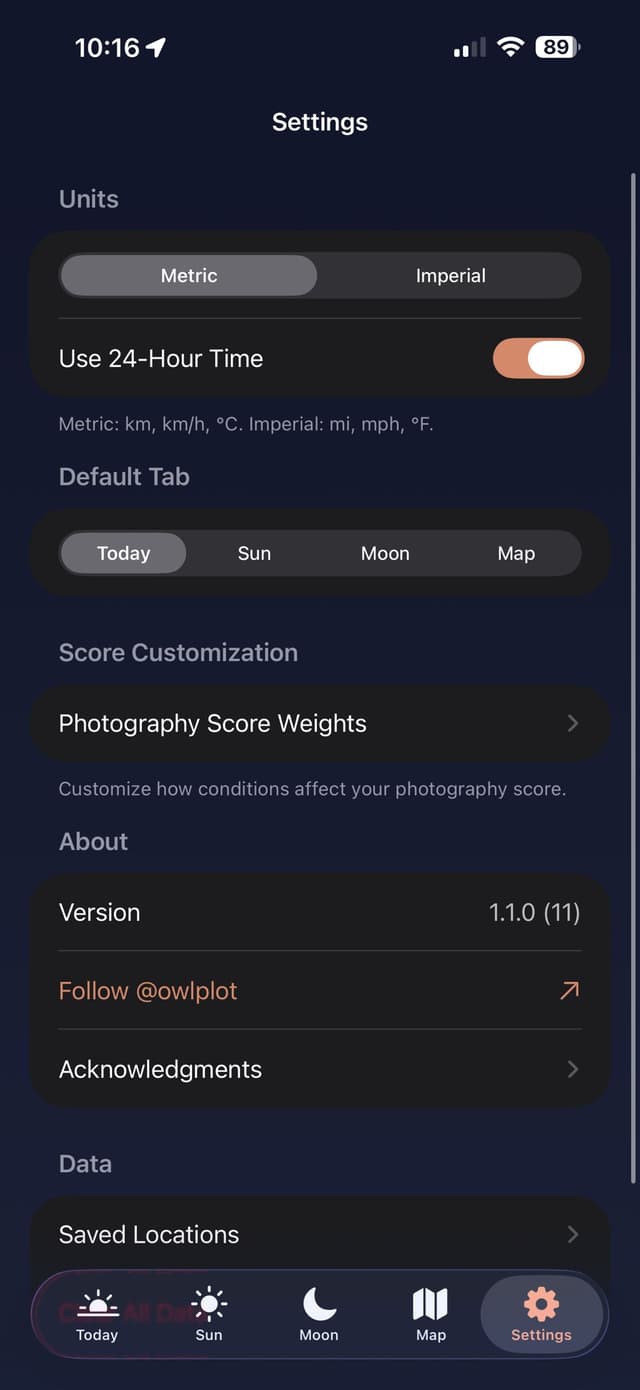 OwlPlot settings screen